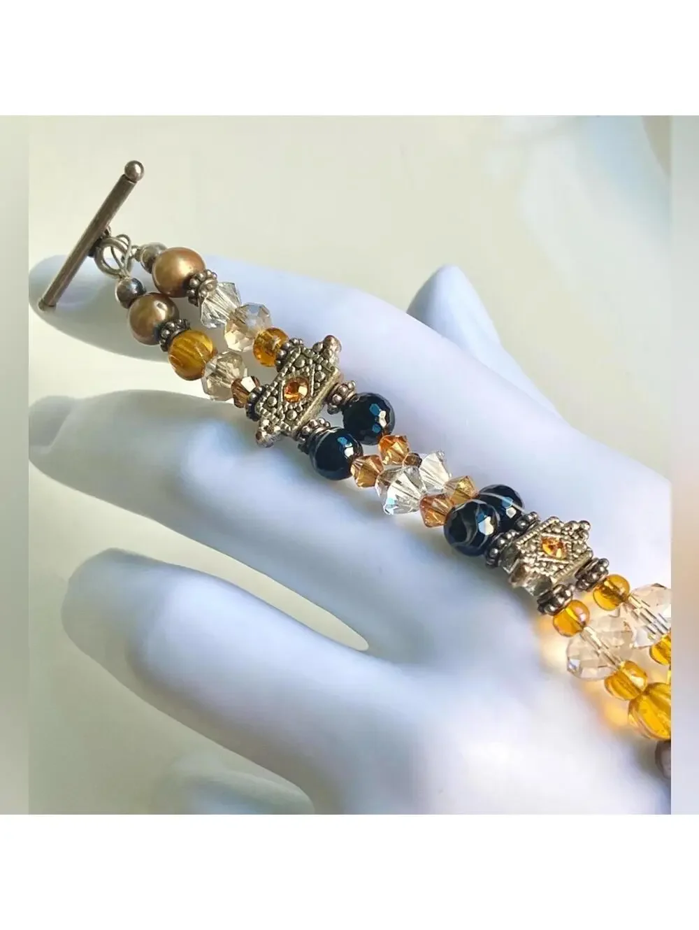 Vintage Amber AB Crystal Toggle Bracelet